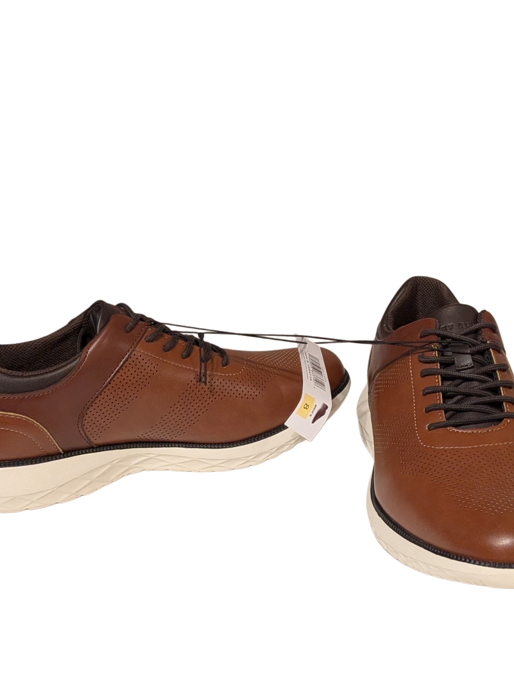 Perry Ellis Two-Tone Brown Perforated Leather Lace-Up Sneakers - Picture 6 of 9